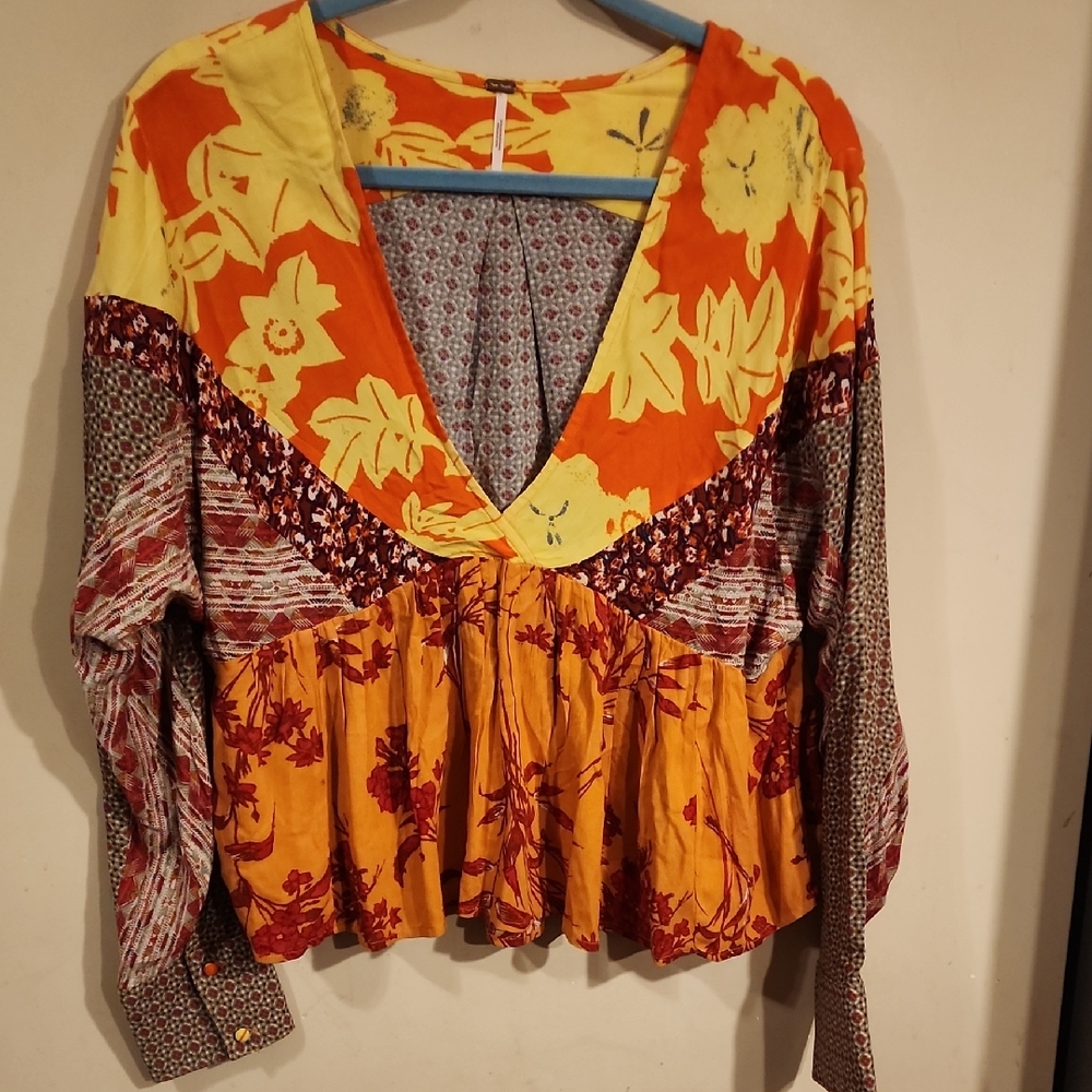 Free People Vibrant Patchwork Blouse - image 1